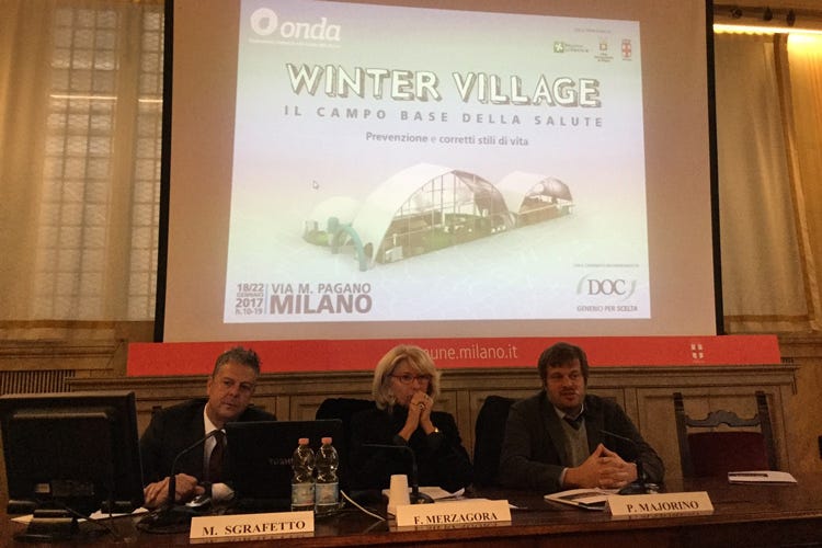 Massimo Sgraffetto, Francesca Merzagora e Pierfrancesco Majorino - Salute e prevenzione al femminile al centro del Winter Village a Milano