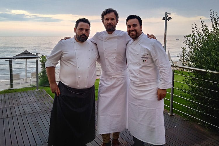 Giuseppe Mancino, Carlo Cracco e Massimiliano Mascia (Ramsay & Friends al Forte Village Cucina gourmet, ma tavola solidaleDA FINIRE)