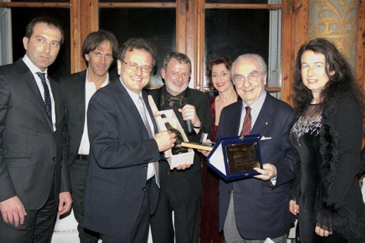 da sinistra: Christian Sbardella, Davide Oldani, Bruno Muratori, Alberto Lupini, Annamaria Tossani, Gualtiero Marchesi e Ketty Magni