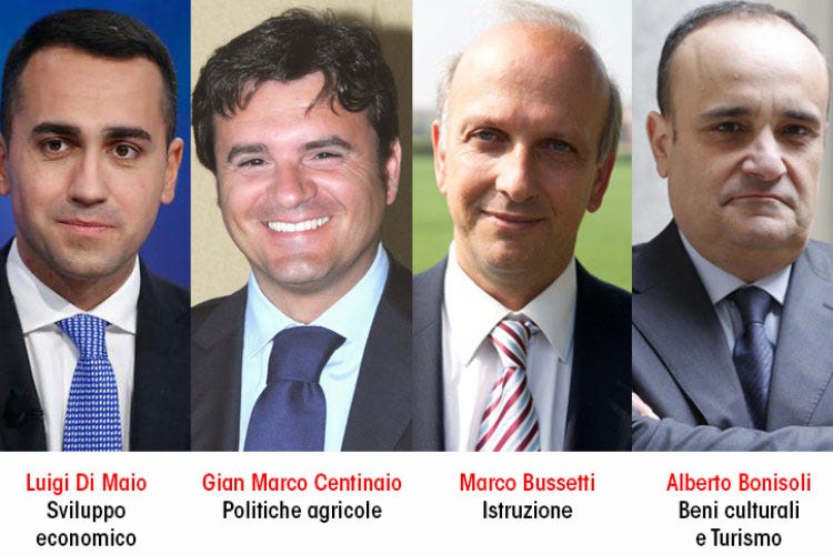 Luigi Di Maio, Gian Marco Centinato, Marco Bussetti e Alberto Bonisoli  (L'Italia riparte dal nuovo Governo Poker giallo-verde per l'Horeca)