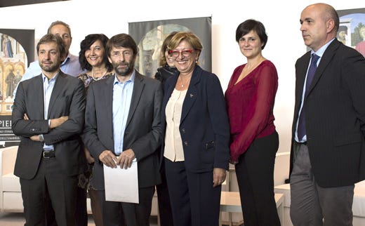 da sinistra: Andrea Gnassi, Daniela Frullani, Dario Franceschini, Liviana Zanetti, Chiara Andreini, Alberto Peruzzini (credito foto Giorgio Salvatori)