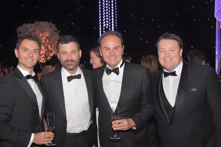da sinistra: Alessandro Lunelli, Jimmy Kimmel, Matteo Lunelli e Jamie Stewart