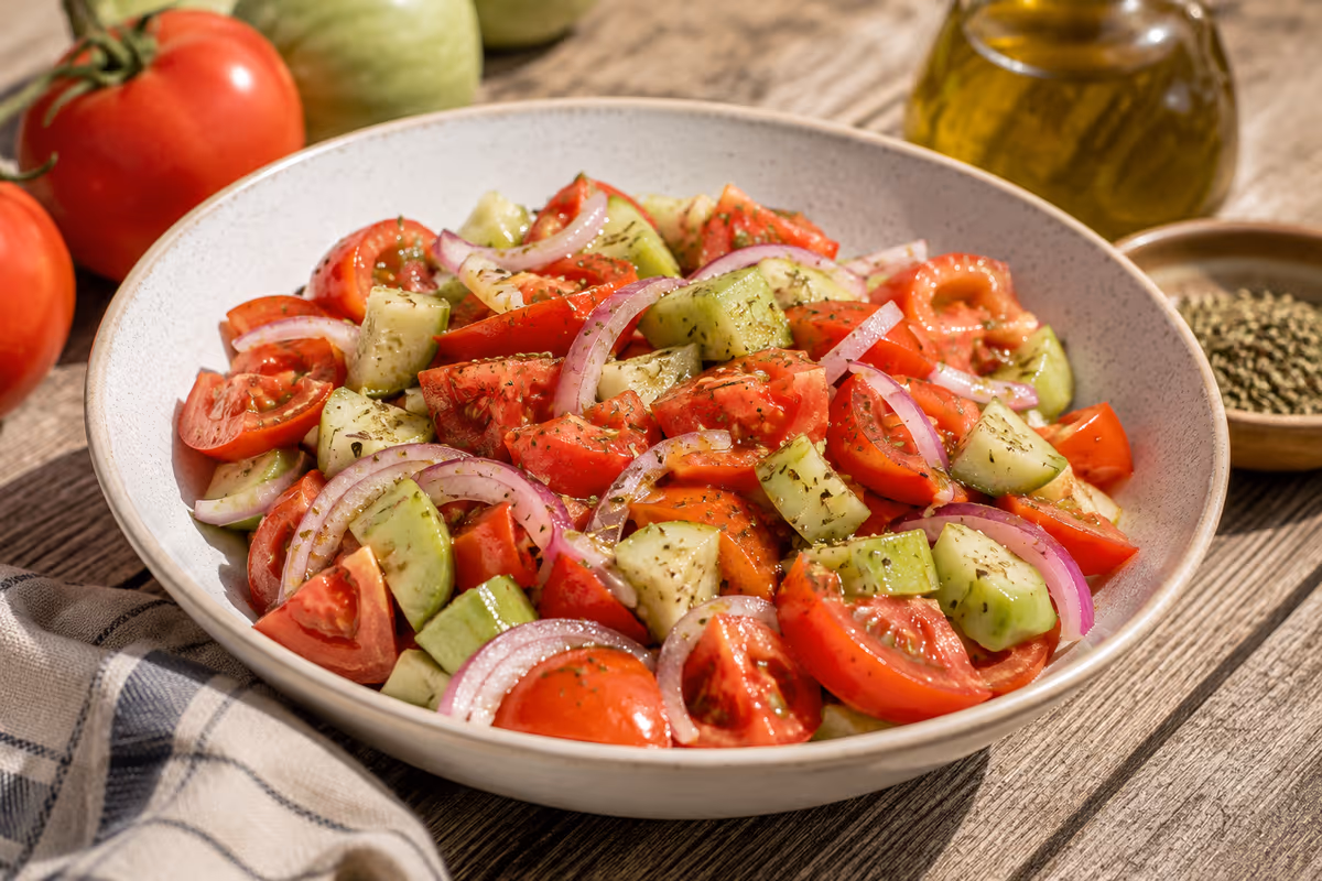 Insalata di pomodori e barattiere, semplice espressione della cucina contadina pugliese.