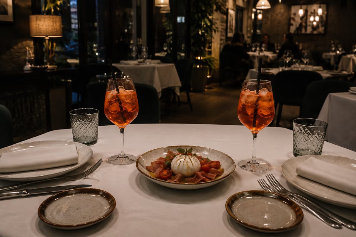 Un cliente ordina due spritz e un antipasto in un ristorante, evidenziando l'evoluzione dei consumi fuori casa