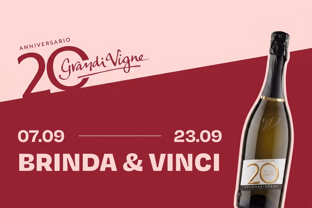 Il Claim della campagna Brinda&Vinci di Iper La Grande per i 20 anni di Grandi Vigne