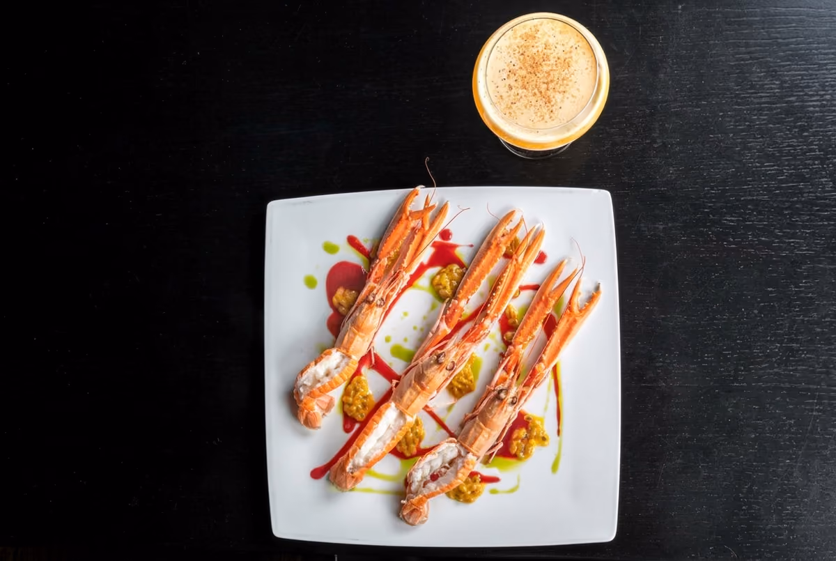 Scampi del Mediterraneo al vapore con cocktail Devid