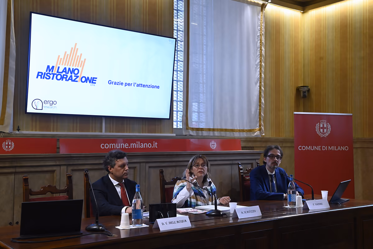 Un momento della presentazione dei dati di gradimento delle mense scolastiche svoltasi a Palazzo Marino