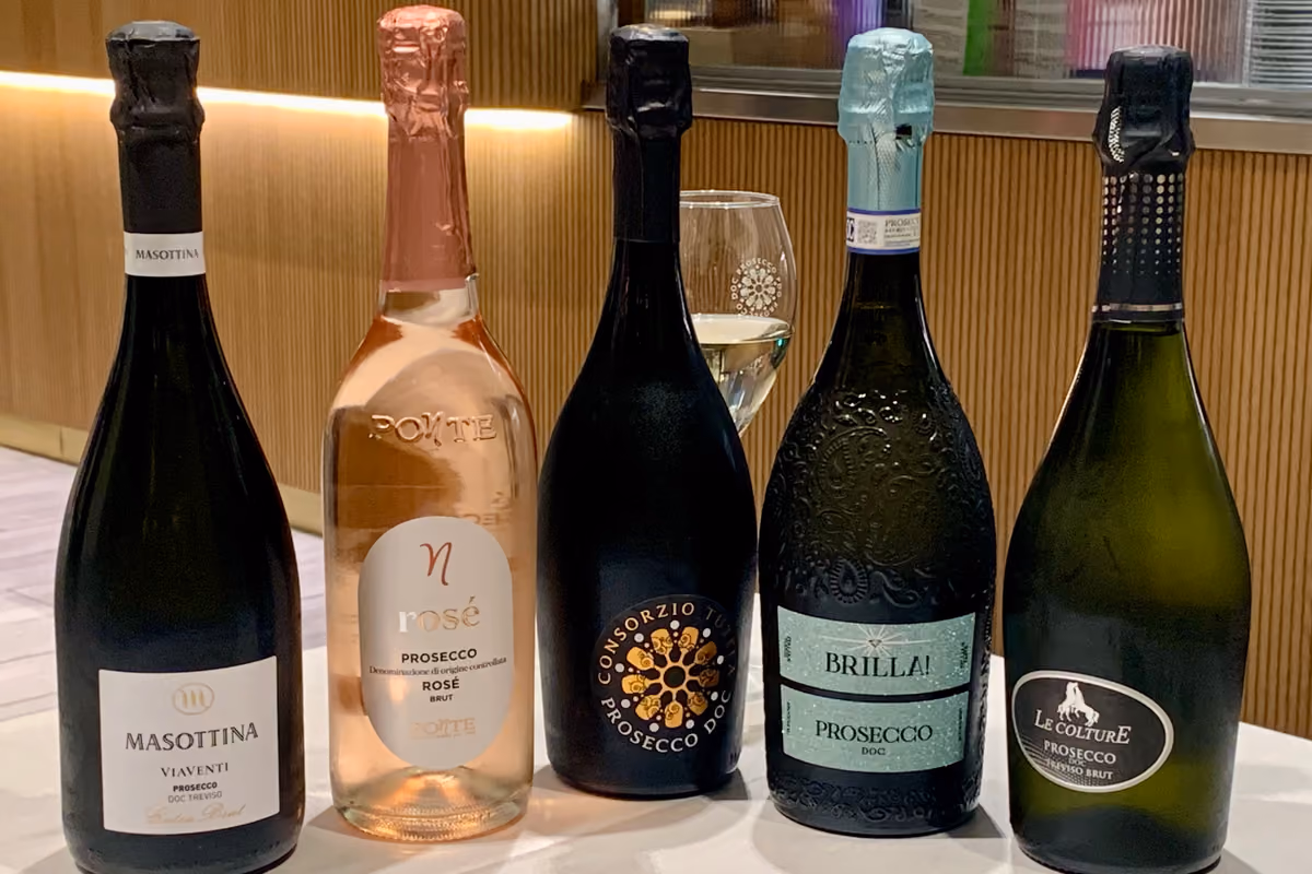 Le bottiglie di Prosecco Doc degustate nel corso della serata