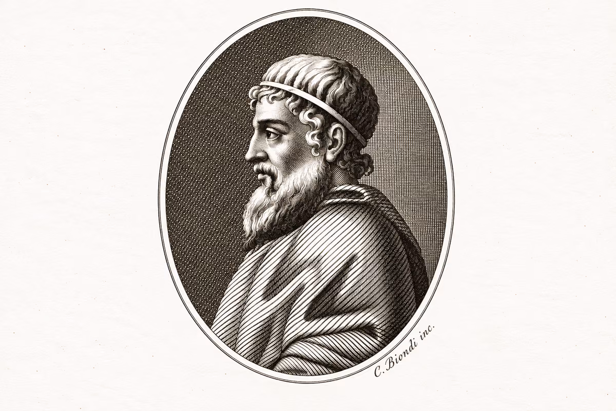 Un'incisione raffigurante Archestrato di Gela, autore di uno dei più antichi poemi gastronomici