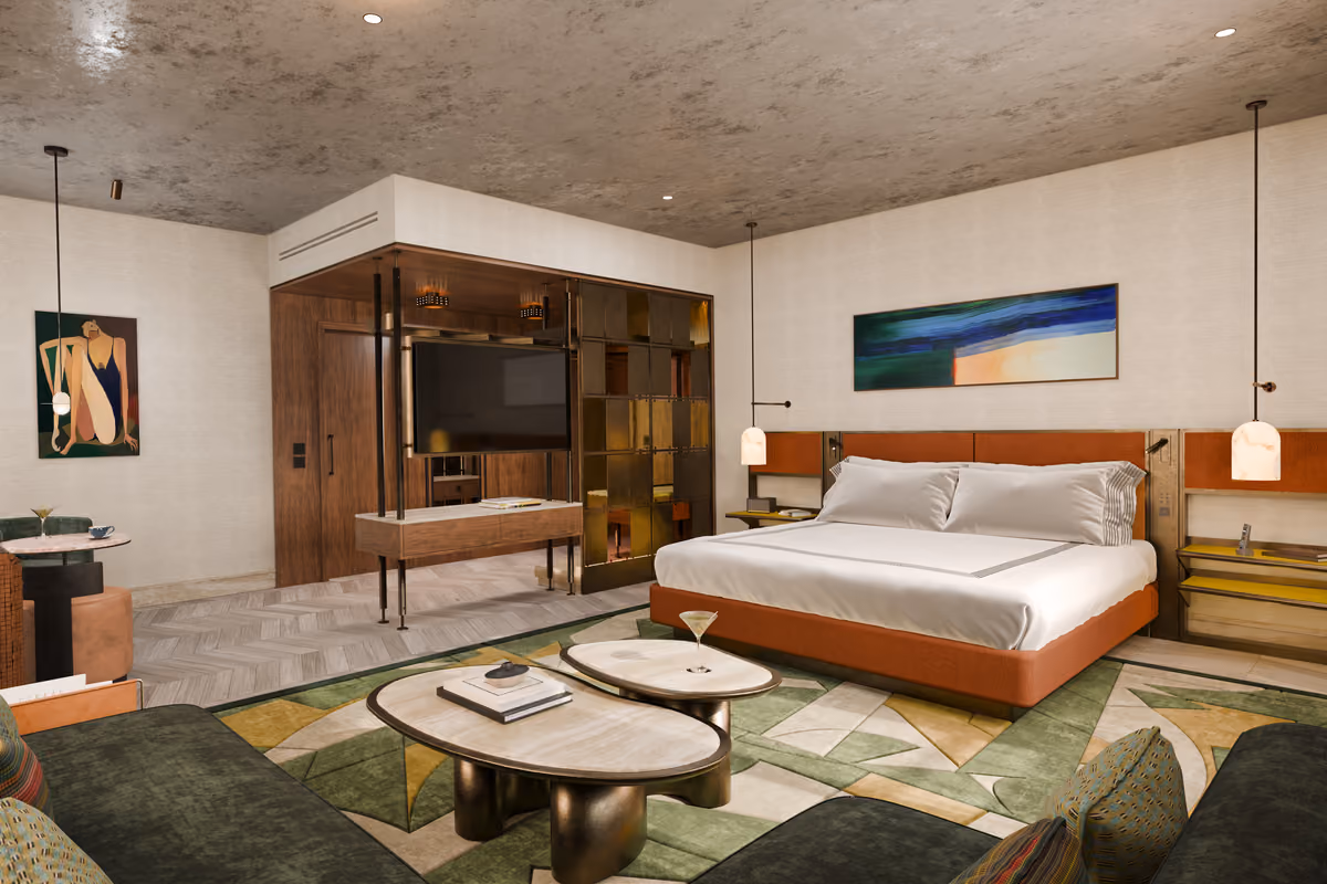 Interno elegante di una camera da letto in un hotel a cinque stelle romano