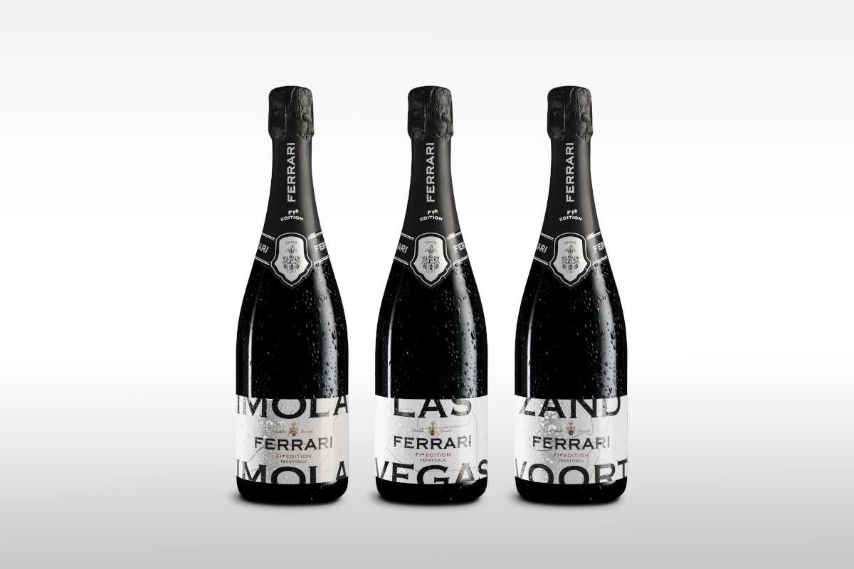 Le tre bottiglie speciali dedicate ai circuiti di Imola, Las Vegas e Zandwoort Le bottiglie speciali Ferrari per i brindisi di Formula 1