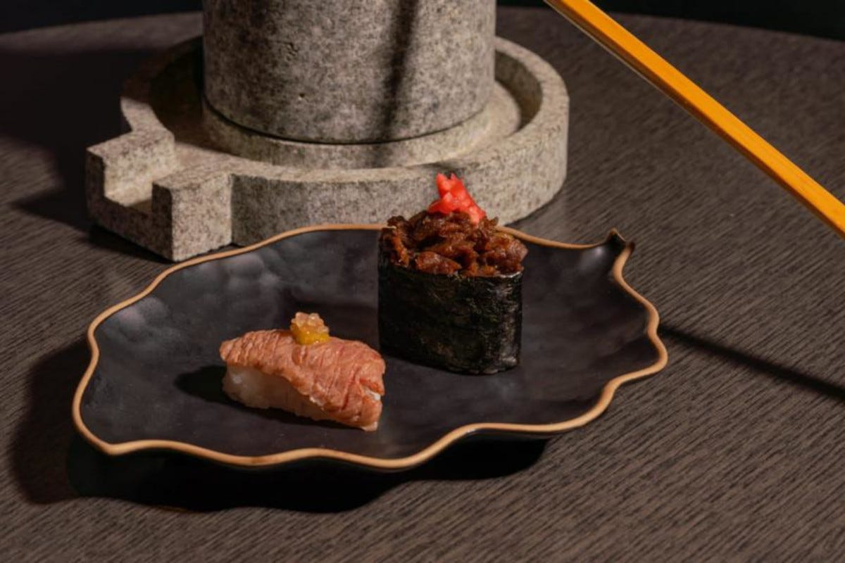Nigiri wagyu e gunkan Da Taki Roma un intero menu di cucina giapponese a base dell'autentica carne Wagju