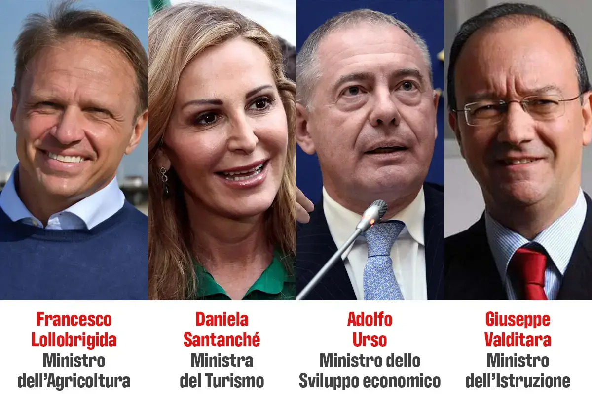 Francesco Lollobrigida, Daniela Santanch&eacute;, Adolfo Urso e Giuseppe Valditara&nbsp; Governo Meloni, ecco i ministri: Lollobrigida all'Agricoltura, Santanch&eacute; al Turismo