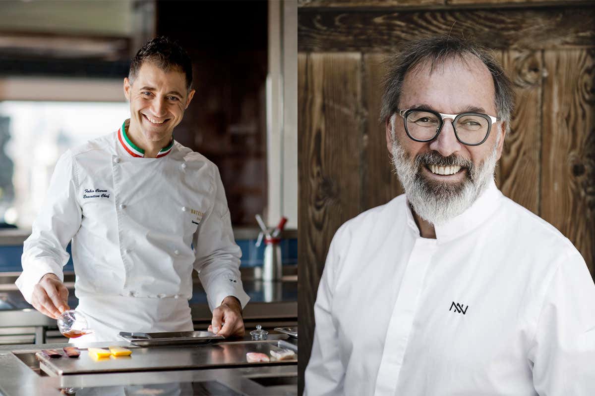 Fabio Ciervo e Norbert Niederkofler Ciervo e Niederkofler, un po' mare e un po' montagna in un menu a 4 mani Fabio Ciervo e Norbert Niederkofler Ciervo e Niederkofler, un po' mare e un po' montagna in un menu a 4 mani