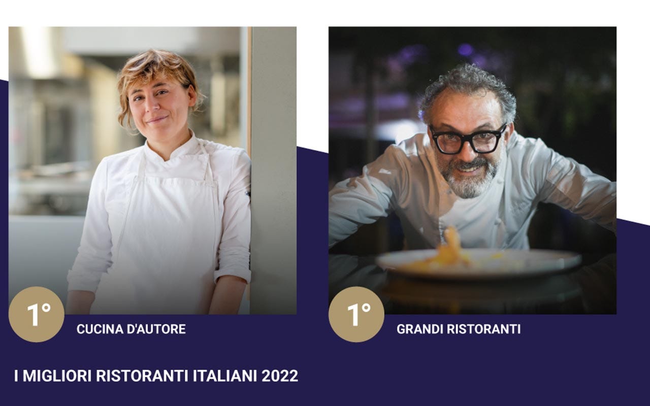 Antonia Klugmann e Massimo Bottura Ristoranti, 50 Top Italy: trionfano Bottura e Klugmann