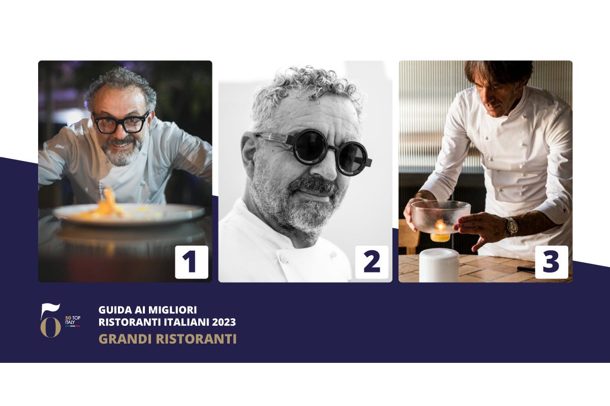 Massimo Bottura, Mauro Uliassi e Davide Oldani Per 50 Top Italy, l’Osteria Francescana di Bottura resta il miglior ristorante