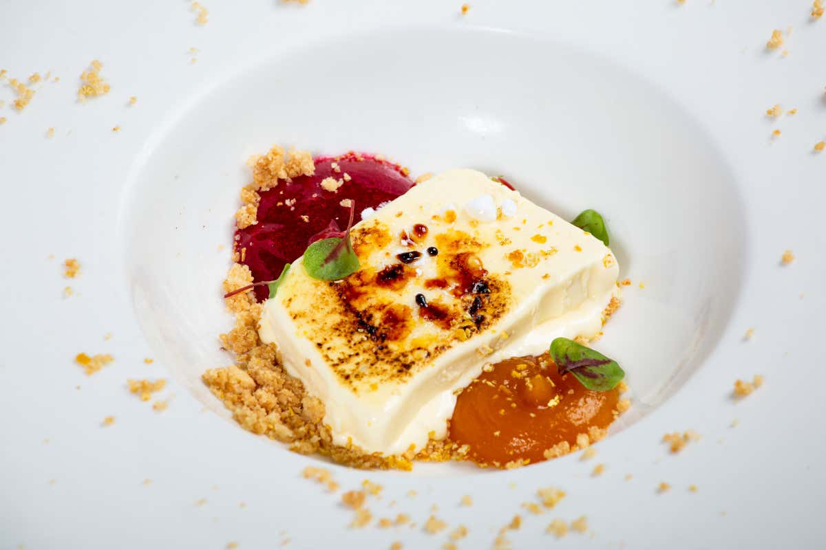 Semifreddo Elit Bassi gorgorzola Dop, gel di zucca, lampone e menta di Antonio Consonni  I cuochi Euro-Toques per il Gorgonzola Dop Bassi