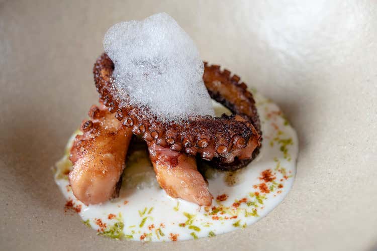 Polipo piastrato cocco Lime Ristorante La Torre, l’alta cucina al Castello di Spilimbergo