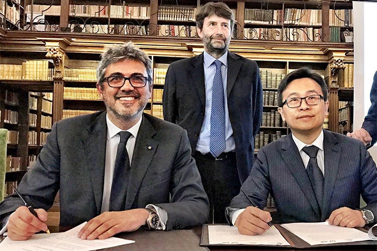 Fabio Lazzerini, Dario Franceschini e Kai Cui - Accordo tra Enit e Alibaba Group per la promozione del turismo in Italia