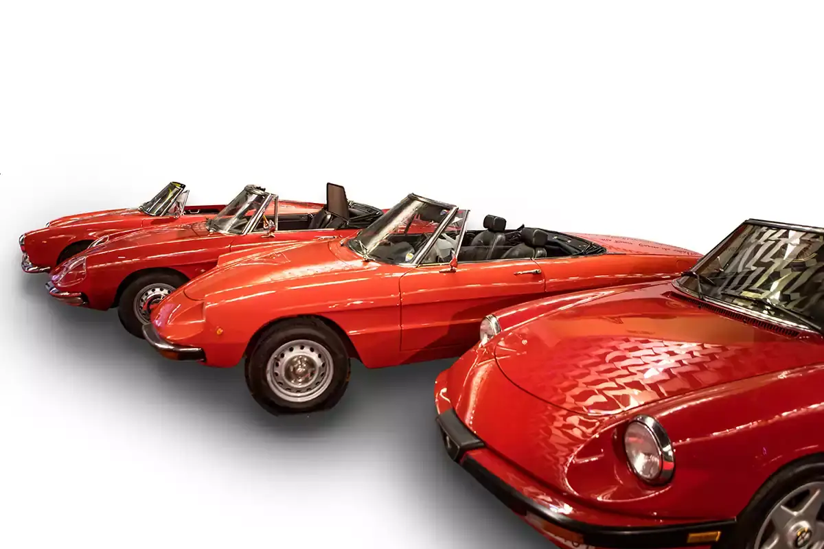 Una sfilata di Duetto Alfa Romeo Cabrio e Spider, la mostra mercato delle auto scoperte