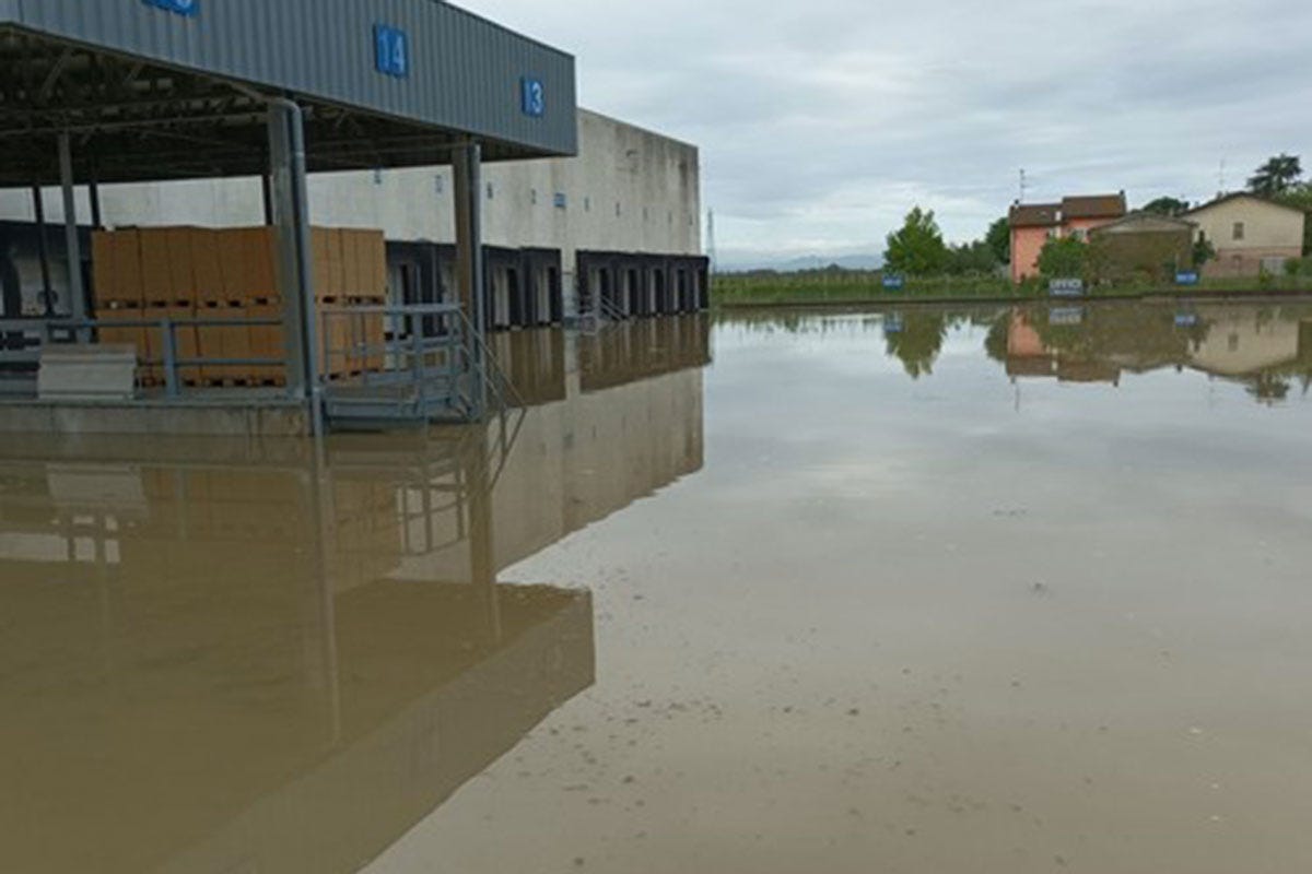 L'area produttiva di Barbiano allagata Alluvione: Conserve Italia riparte