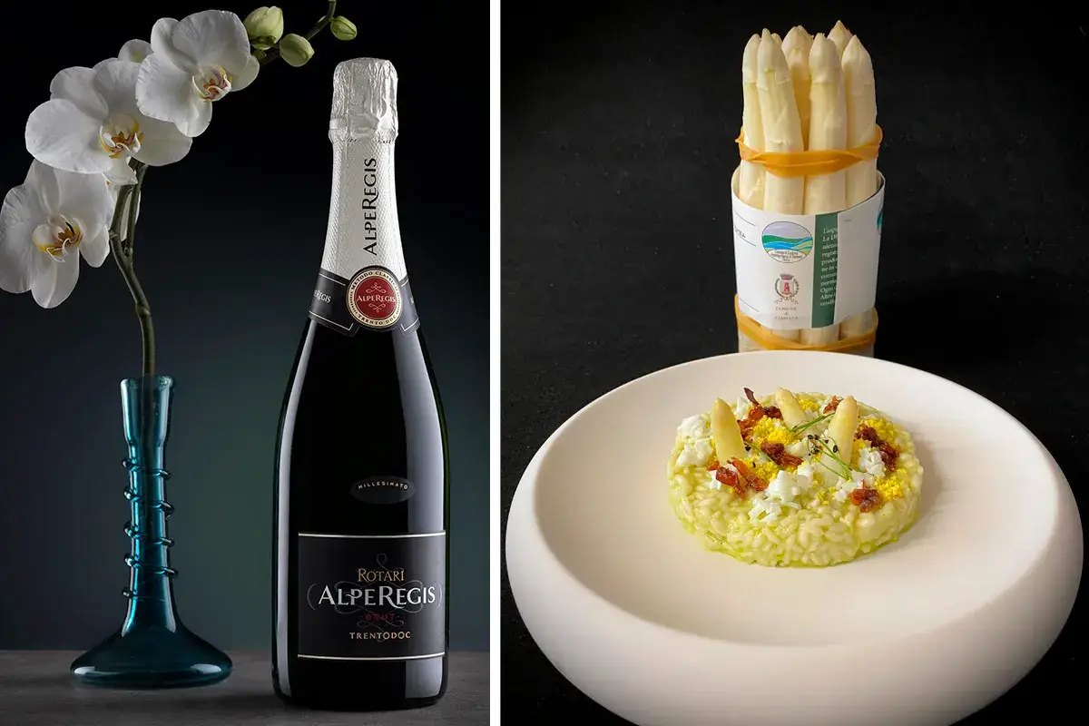 Il nuovo Rotari AlpeRegis Brut sposa l&rsquo;Asparago bianco di Zambana