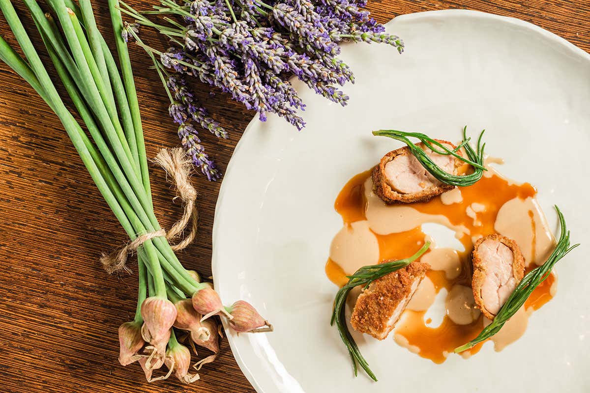 Animelle di vitello al fieno, agretti, bagna cauda e salsa cacciatora Moma, quando l’arte sposa la cucina