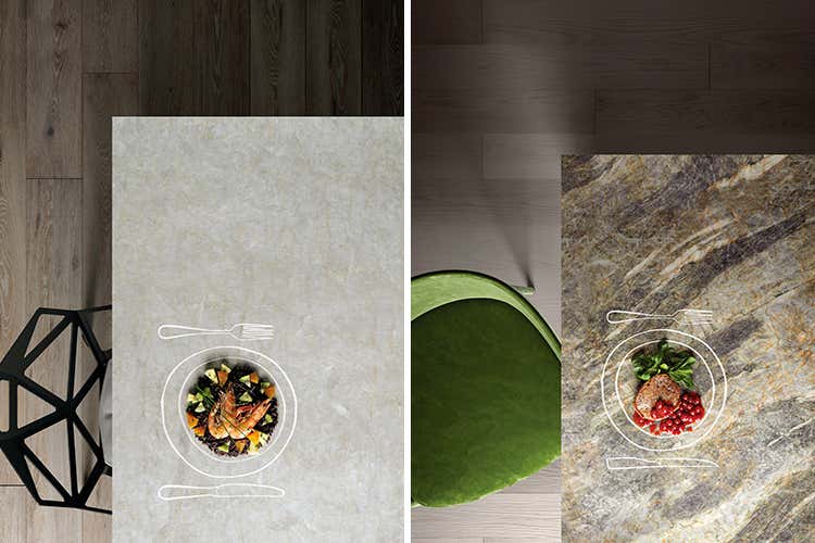 Grazie ad Azerobact plus le superfici mantengono inalterati colori e proprietà della pietra naturale, garantendo protezione dai batteri - Igiene ma anche design in cucina grazie al sistema Azerobact plus Grazie ad Azerobact plus le superfici mantengono inalterati colori e proprietà della pietra naturale, garantendo protezione dai batteri - Igiene ma anche design in cucina grazie al sistema Azerobact plus