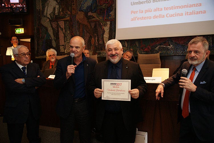 Baldassare Agnelli, Enrico Derflingher, Umberto Bombana e Alberto Lupini (Award IaT 2018: Bombana, Craffonara, Moroni, Sacbo, Felicori, Fresco Piada)