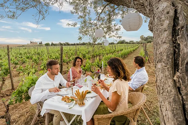 A Baglio Occhipinti si apparecchia per terra, tra i filari di vite o sui prati Dove fare un picnic chic? Cinque ''prati'' imperdibili
