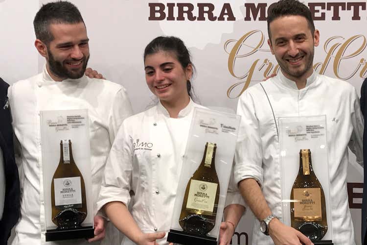 Marco Volpin, Solaika Marrocco, Andrea Congiusta (Birra Moretti Grand Cru si tinge di rosa Solaika Marrocco conquista il premio)