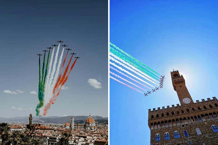 Le frecce tricolori che passano su Firenze in questo momento difficile - Il gelato va, ma non dappertutto Bondi: «Il guaio del centro città»