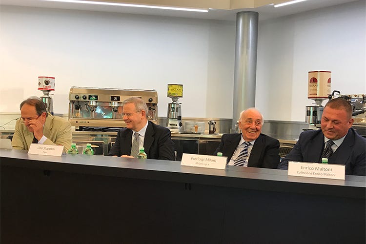 Carlo Castiglioni, Lino Stoppani, Pierluigi Milani e Enrico Maltoni - Caffè Milani festeggia gli 80 anni Per l'occasione un nuovo stabilimento