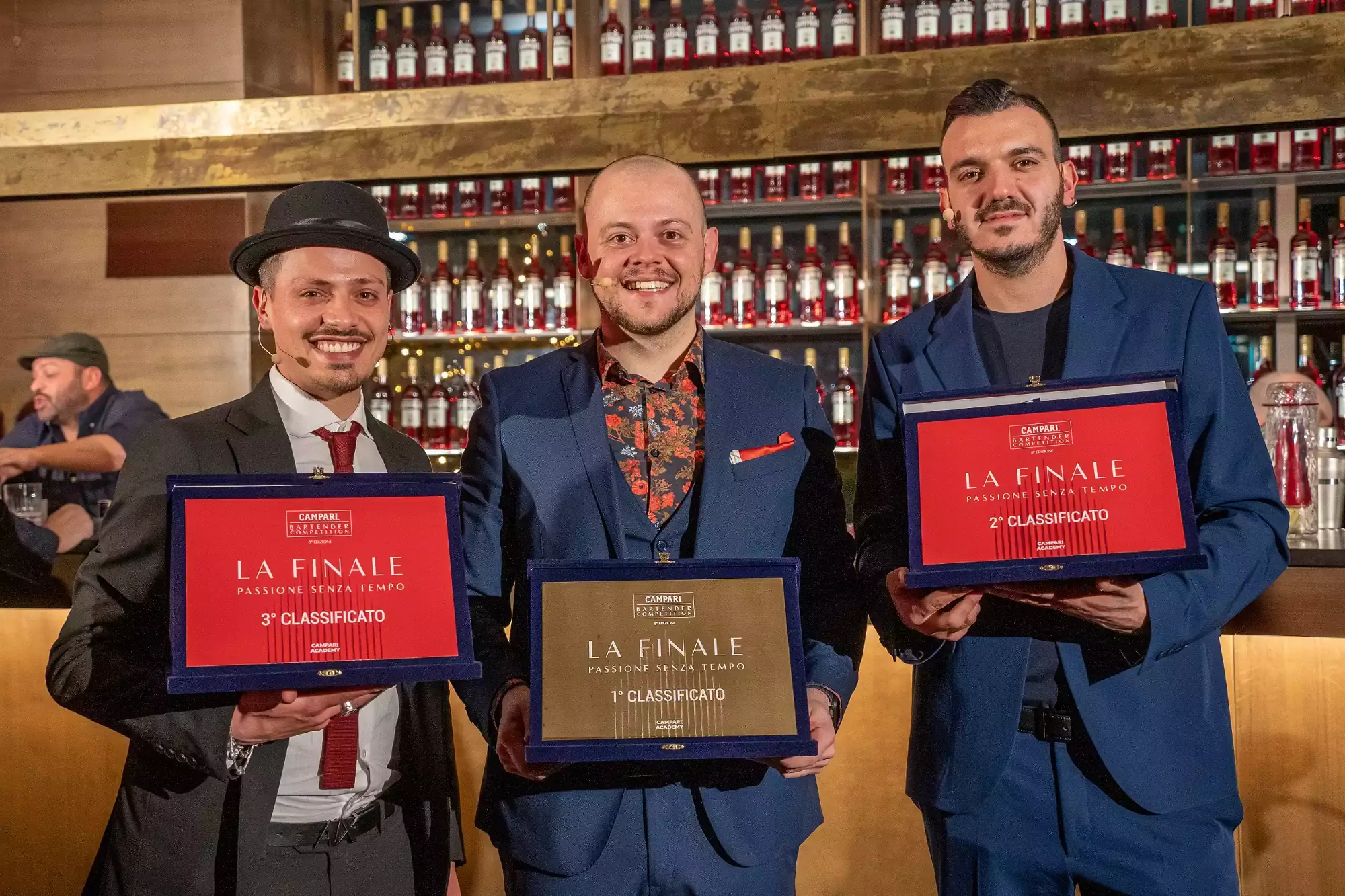 Antonio D'Auria, Giacomo Albieri, Edris Al Malat Campari Bartender Competition: trionfa Giacomo Albieri