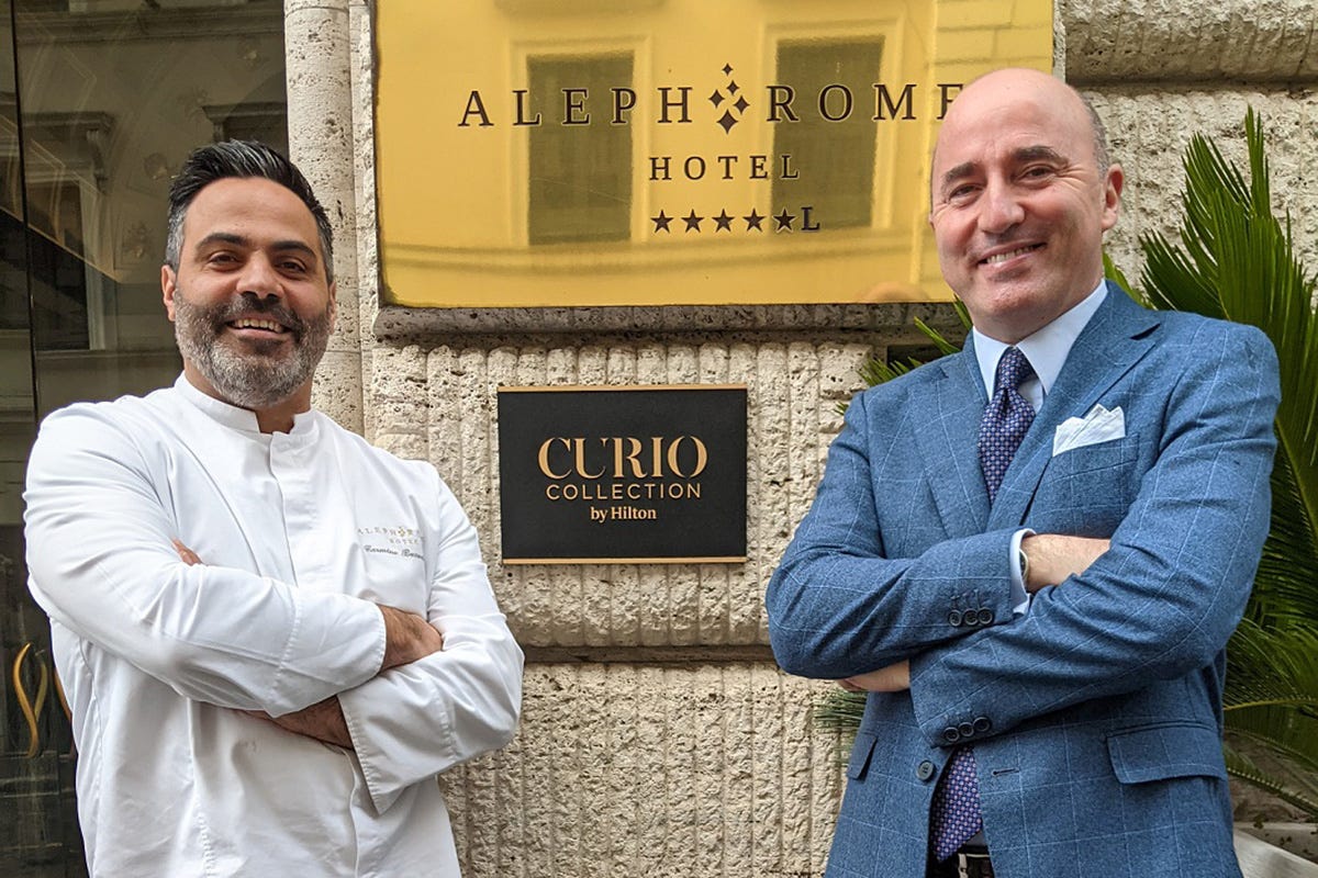 Carmine Buonanno e Massimiliano Perversi Allo Sky Blu Restaurant dell'Aleph Rome Hotel il nuovo menu di Carmine Buonanno