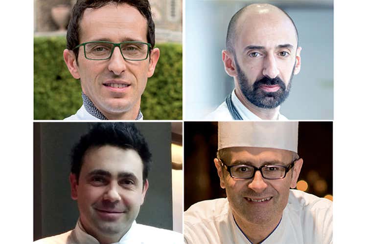 Michele Zambanini, Davide Marci, Daniel Canzian e Vittorio Tarantola (Charity dinner... in maschera A Villa Erba anche cuochi Euro-Toques)