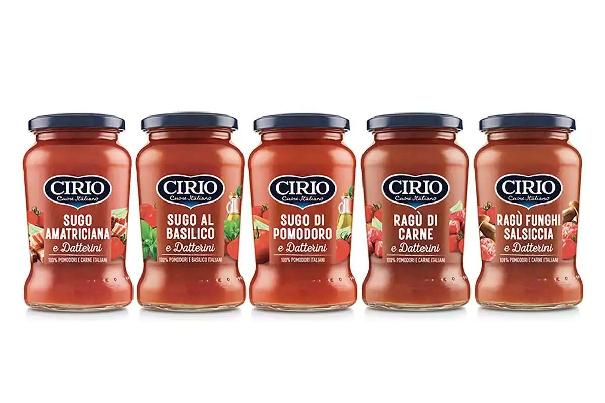 Le cinque referenze della linea Sughi Pronti Cirio con Datterino Sughi Pronti: la gamma Cirio con pomodoro Datterino