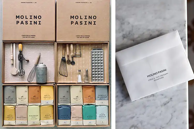 Gli originali cofanetti di Molino Pasini - Foto Livia Sala Molino Pasini presenta l'origami Il dosatore di farina di carta