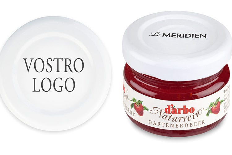 Sul coperchio delle confetture Darbo è possibile far stampare il nome o il logo della propria attività (Confetture e miele Darbo su misura per la ristorazione)