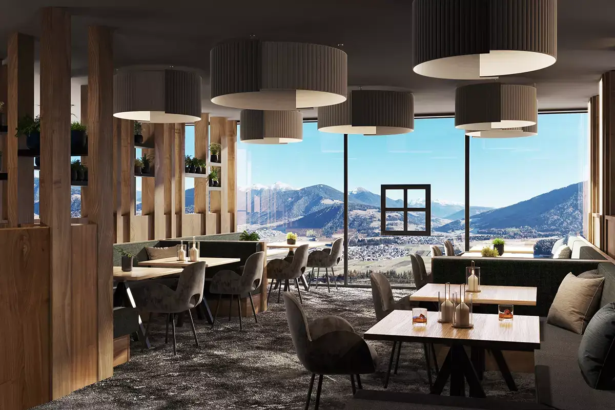 Il ristorante Benessere “sottosopra” nella spa sospesa dell’Hotel Hubertus