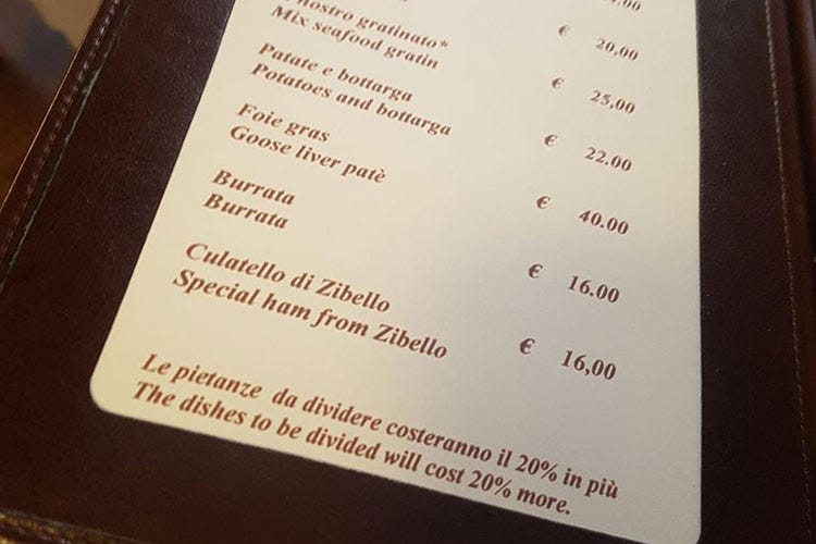 Un piatto da dividere costa il 20% in più 
Lo strano caso de La Colombetta a Como