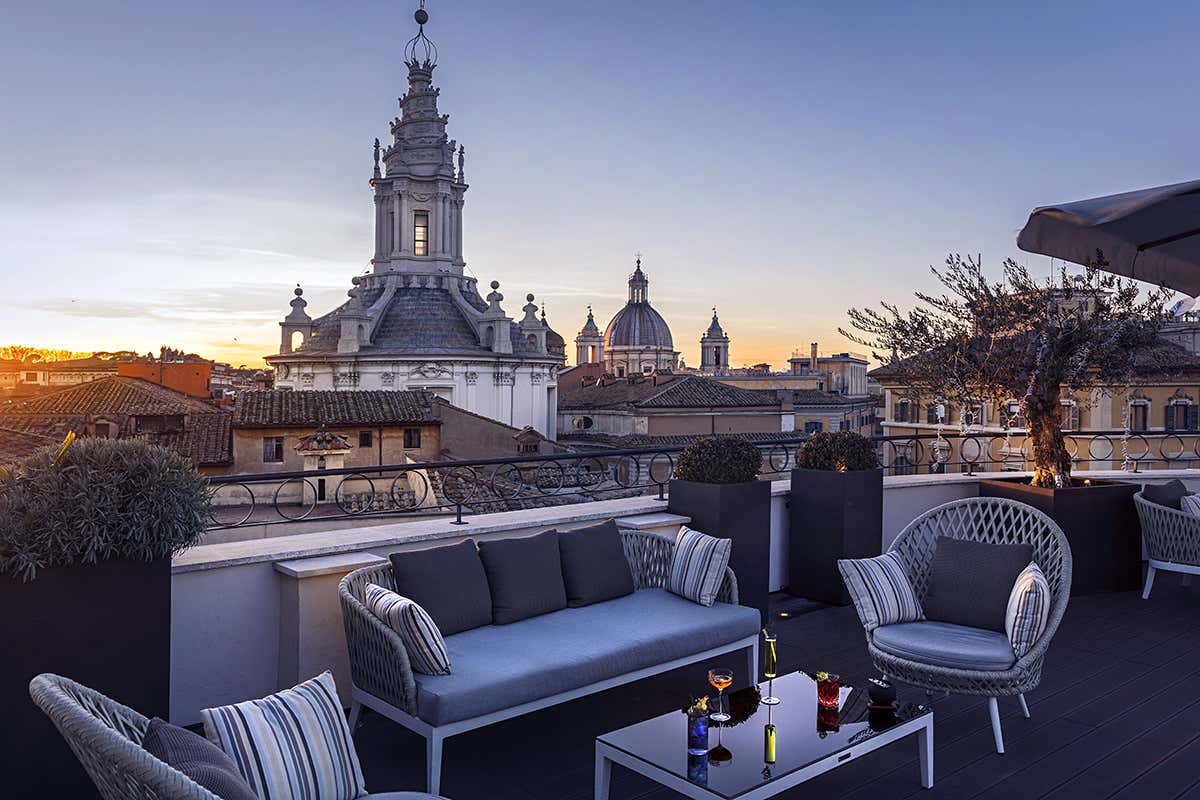 L'affaccio su Roma del Divinity Terrace Il Divinity Terrace con Francesco Apreda conquista Tre Cocotte del Gambero