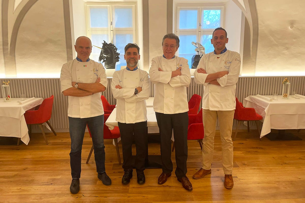 Enrico Derflingher, Filippo Sinisgalli, Christian Meyer, Konrad Geiger Euro-Toques incontri al vertice a Bolzano