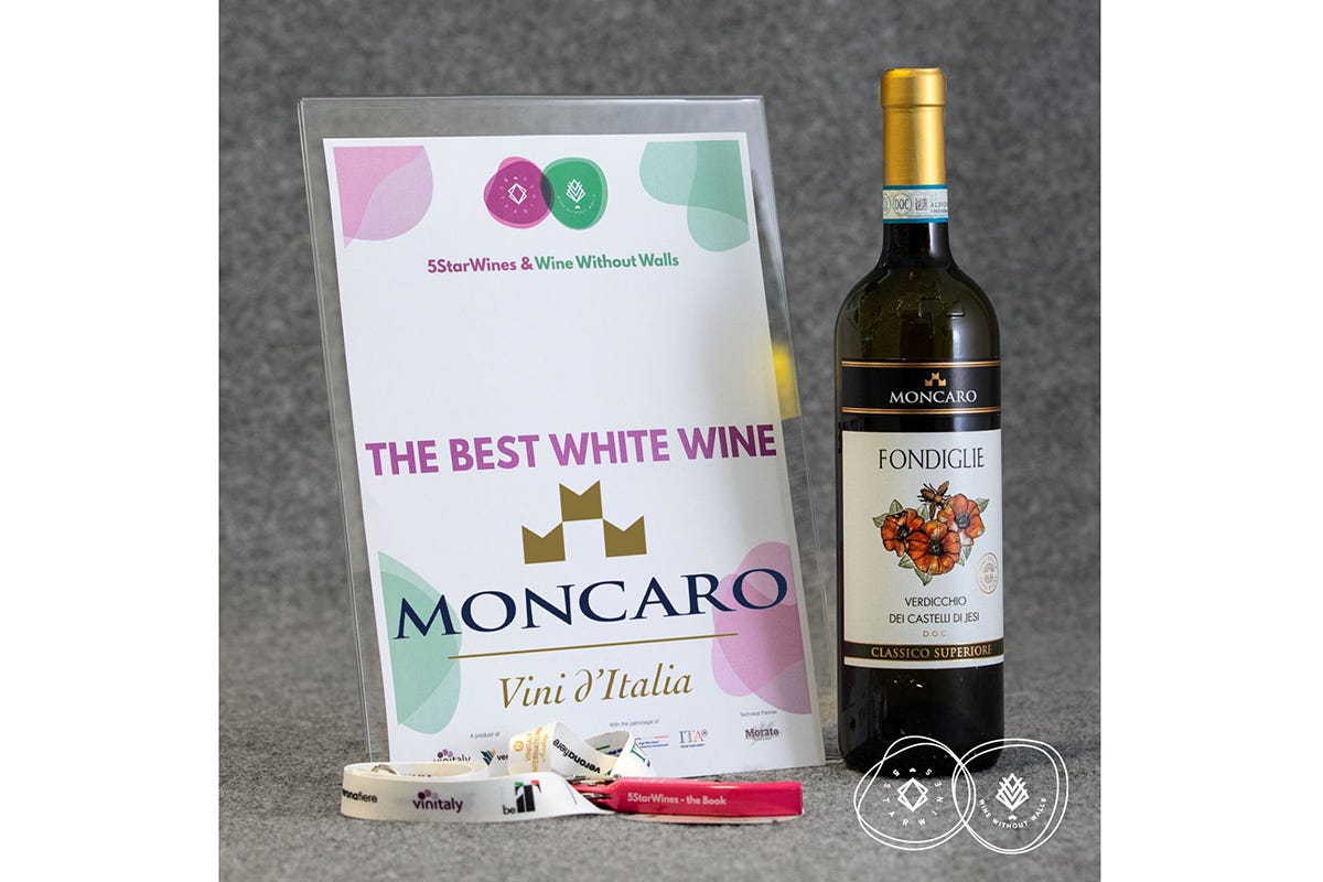 Fondiglie Verdicchio dei Castelli di Jesi Doc, Miglior vino bianco d'Italia a Vinitaly Moncaro: