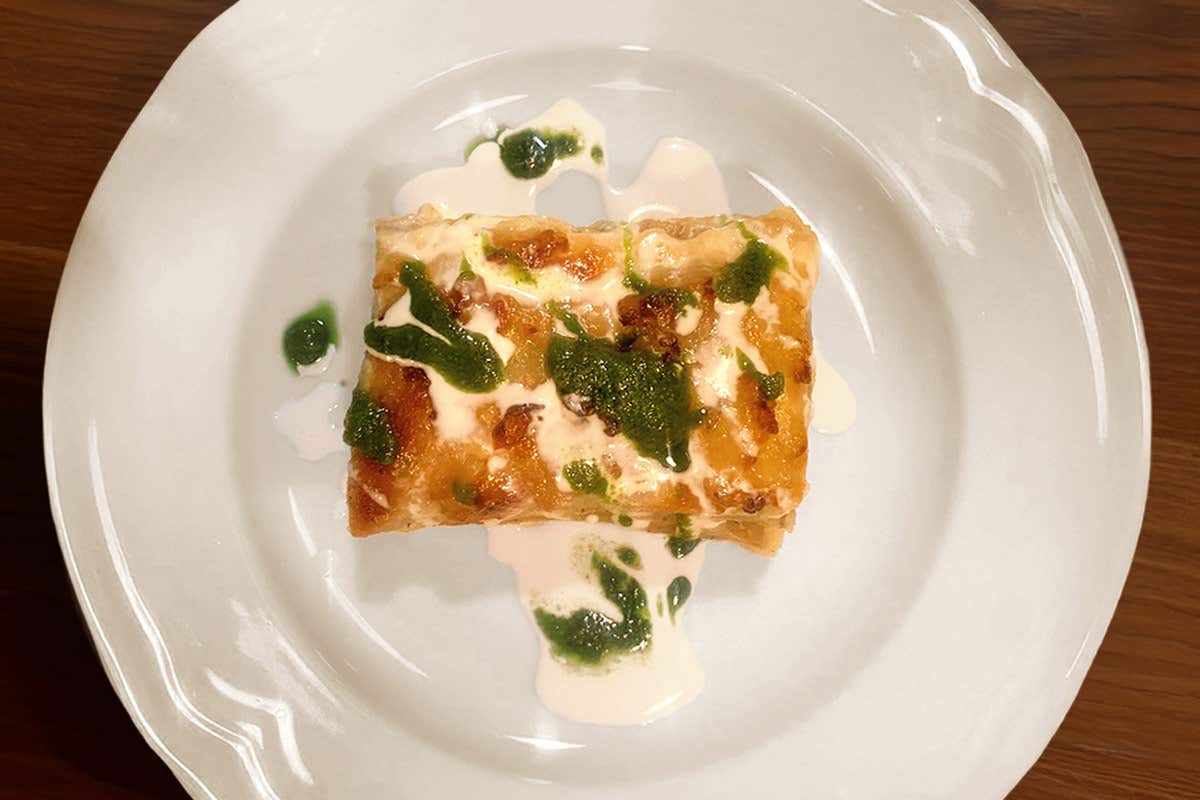 Lasagnetta di grano saraceno, erbette e fonduta di Fontina DOP Lunga Stagionatura