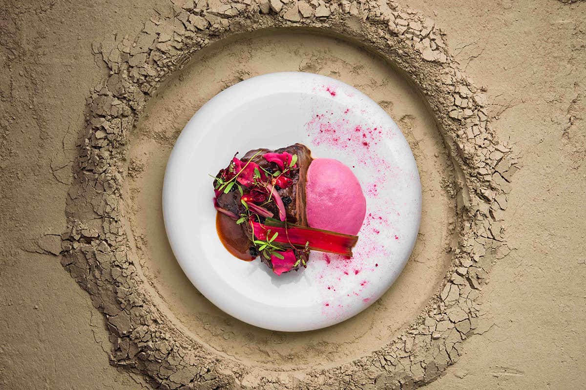 Guancia brasata al barolo: guancia brasata alla fava di tonka, cavolo rosso fermentato e spuma di buccia di patata viola arrostita “FoodArt: lo Chef del futuro”, il nuovo progetto formativo di Unilever Food Solutions e Fic