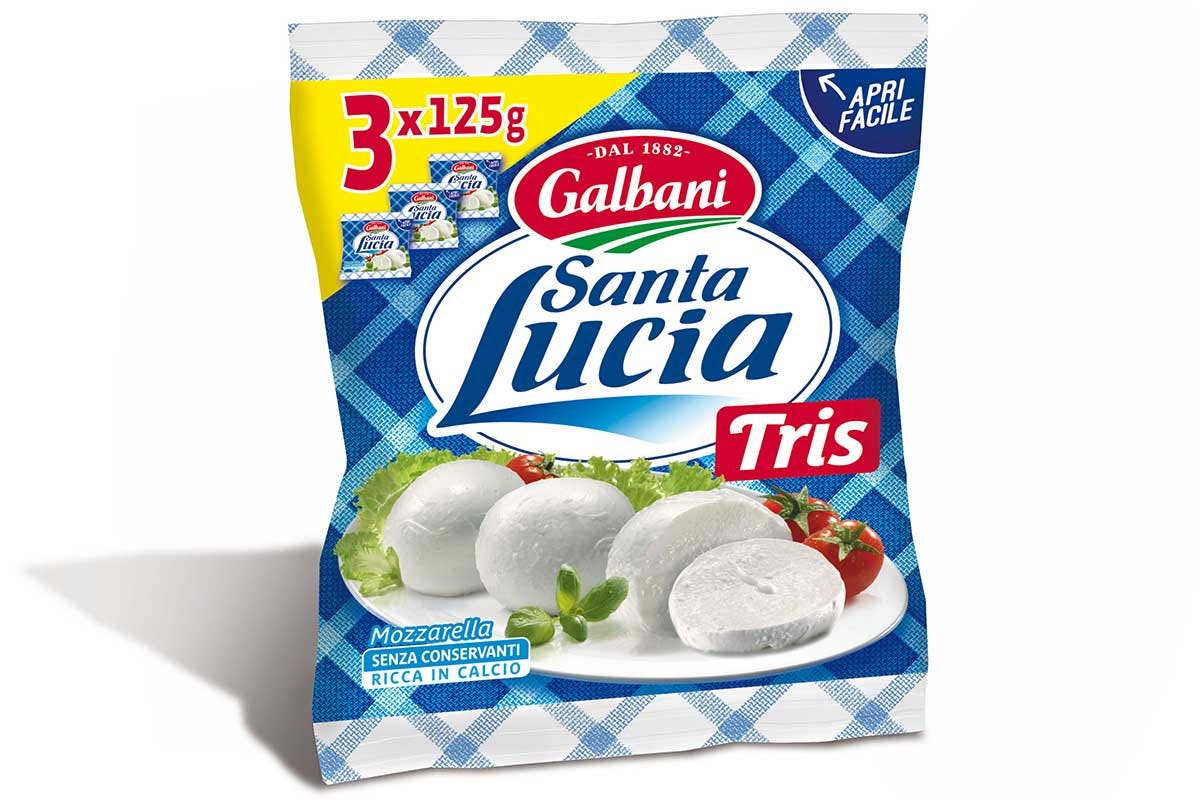 La confezione di Mozzarella Galbani Santa Lucia Tris Galbani Mozzarella Santa Lucia Tris, spinta green