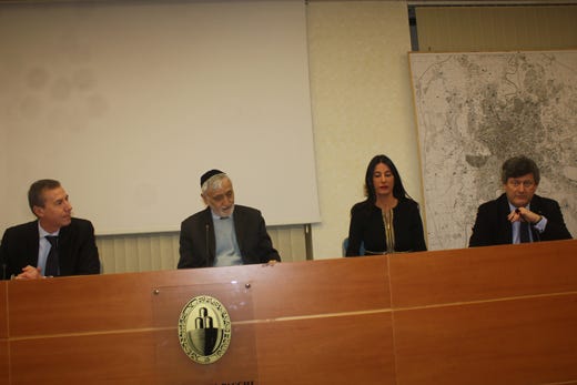 Da sinistra: Angelo Lombi, Rav Scialom Bahbout, Lorenza Lain e Claudio Scarpa