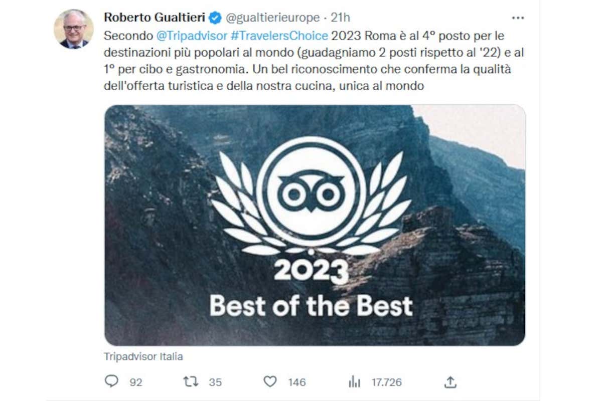 Roma premiata da Tripadvisor