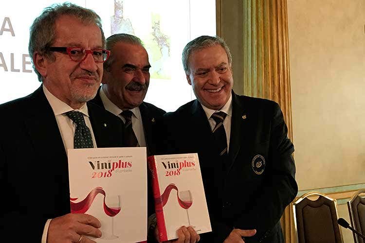 Roberto Maroni, Fiorenzo Detti e Antonello Maietta (Guida ViniPlus, eccellenze lombarde 124 etichette con 4 Rose Camune)